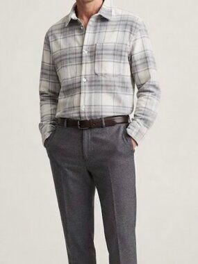 H&M Mens Gray White Plaid Corduroy Overshirt Size S Oversized Fit Long Sleeve